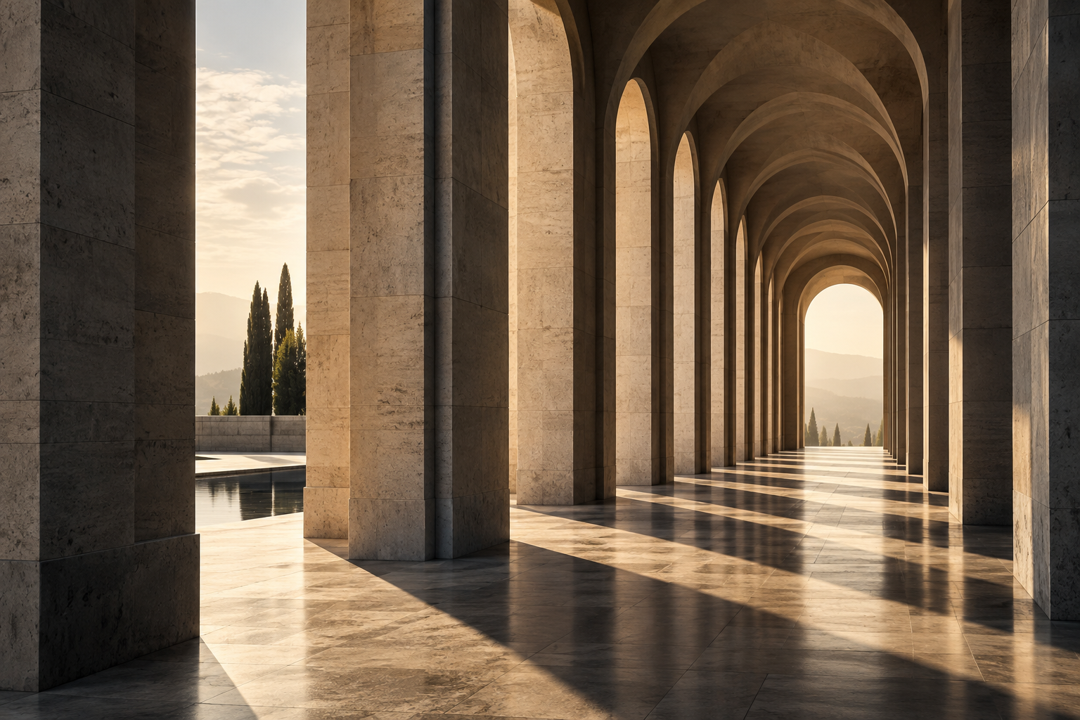 Sculptural stone arches in sunlight, an architectural illustration of lasting structure